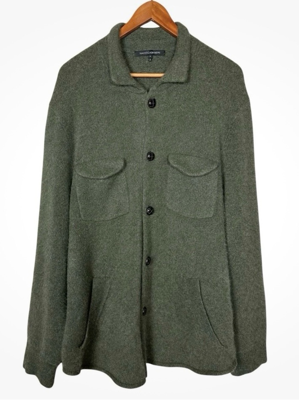 Naked Cashmere Mens XL Shirt Jacket Olive Green Button Up Long Sleeve Pockets